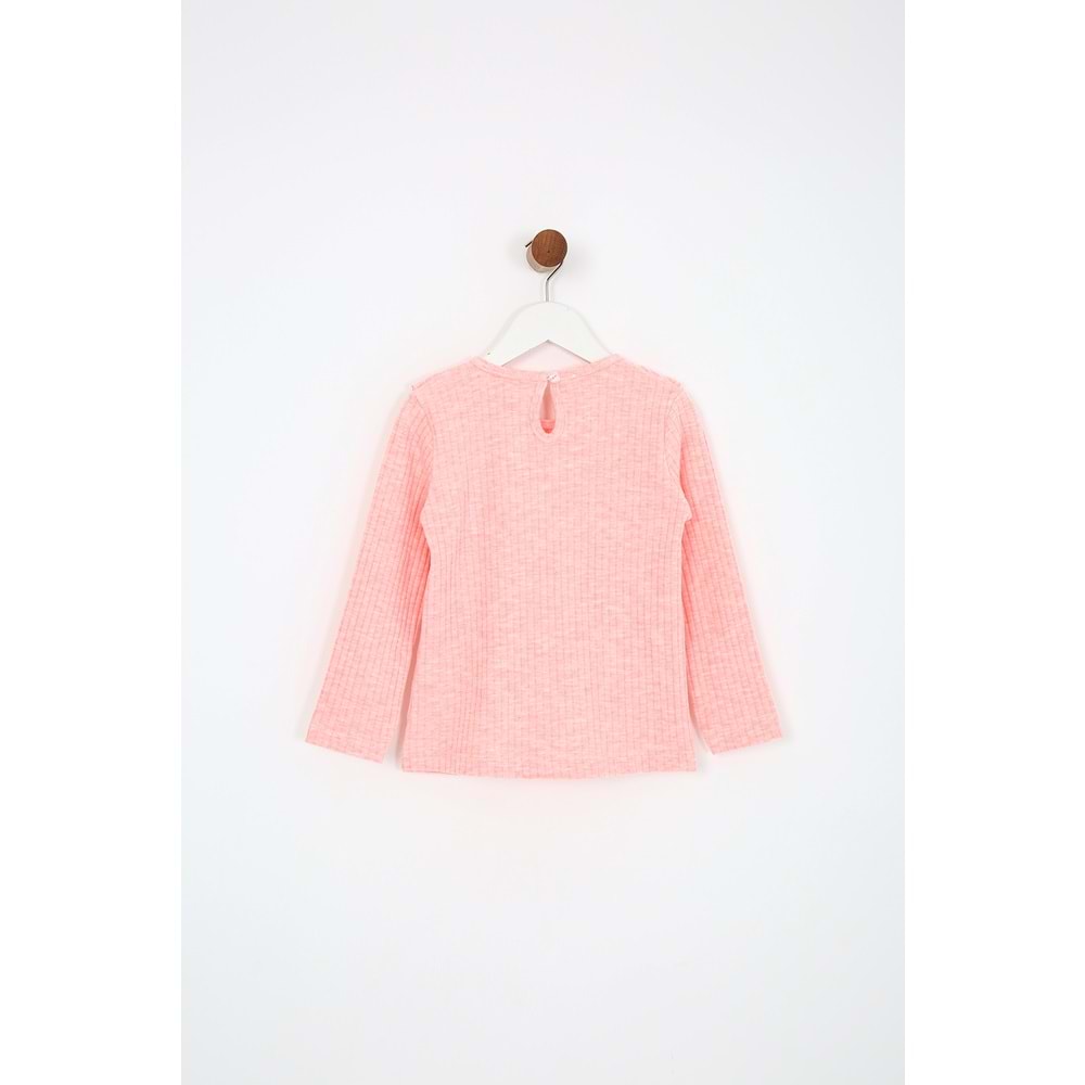 Kız Çocuk Tişört Parçalı Büzgülü - Pembe Melanj (98/122)