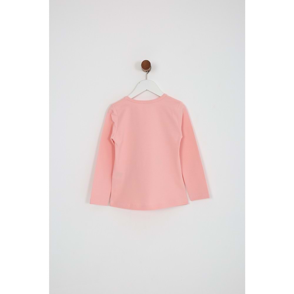 Kız Çocuk Tişört Kedi Baskılı - Yavruağzı (98/122)