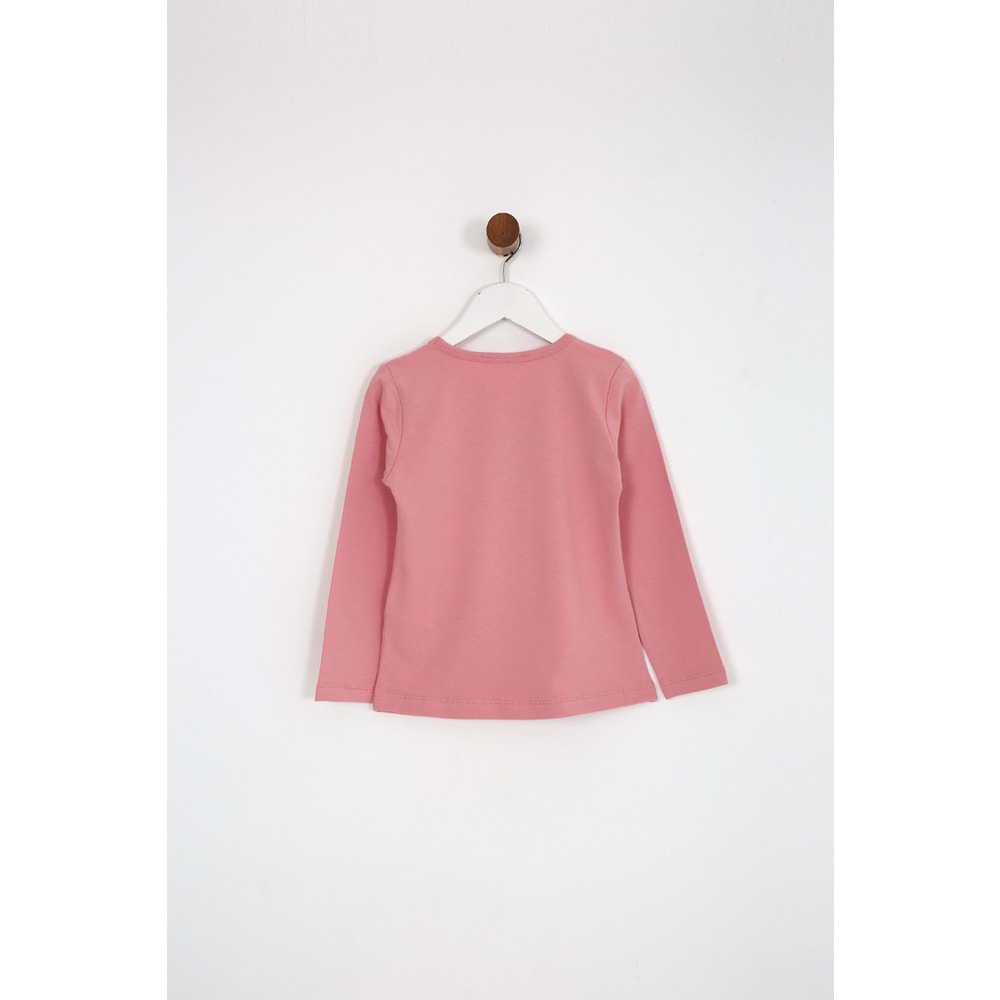 Kız Çocuk Tişört Kedi Baskılı - Gül Kurusu (98/122)