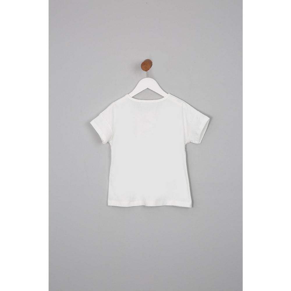 Kız Çocuk Tişört Kalp Baskılı - Krem (116/140)