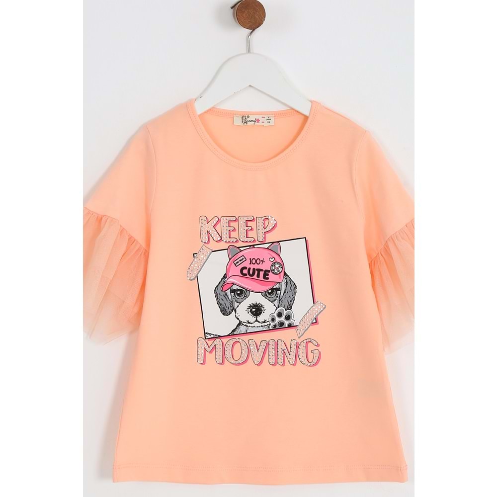 Kız Çocuk Tişört Şirin Köpek Baskılı - Yavruağzı (116-140)