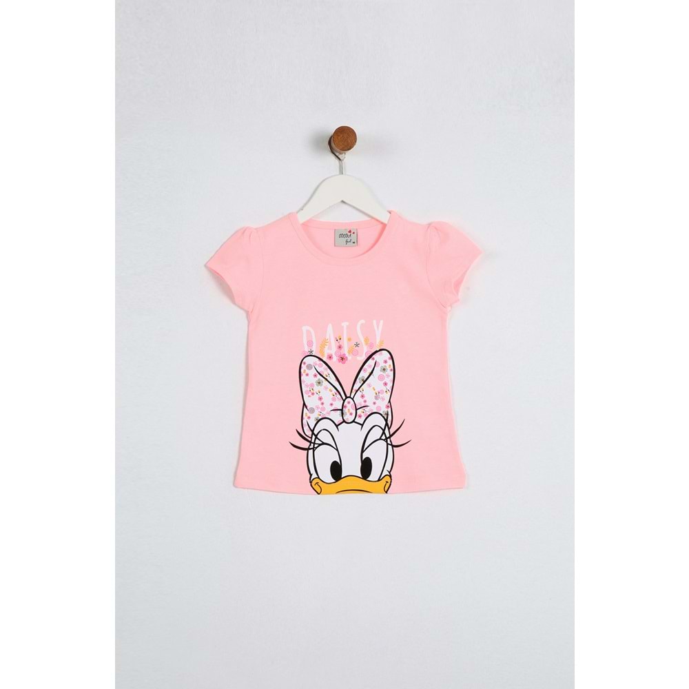Kız Çocuk Tişört Daisy Duck Baskılı - Neon Açık Pembe (98/122)