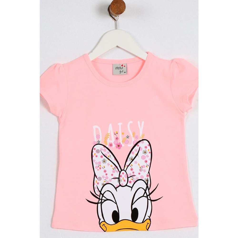 Kız Çocuk Tişört Daisy Duck Baskılı - Neon Açık Pembe (98/122)