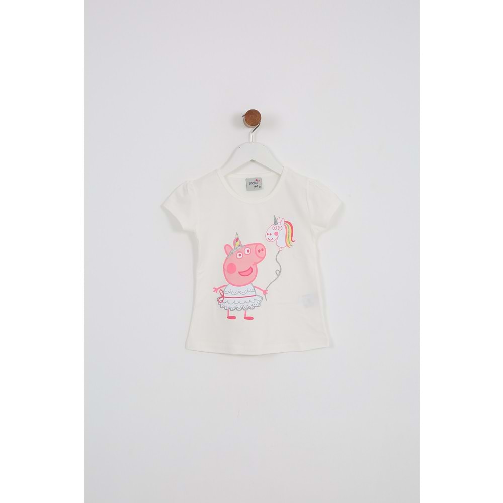 Kız Çocuk Tişört Domuz Baskılı - Krem (92/116)