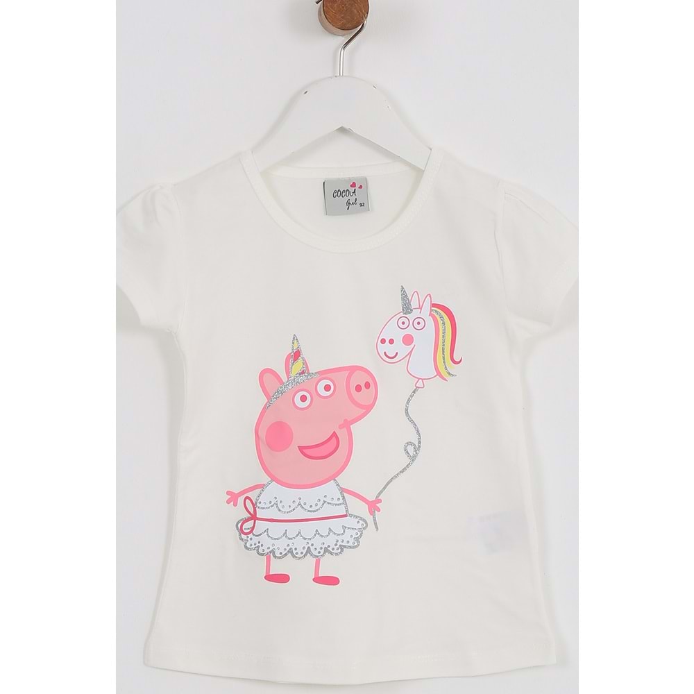 Kız Çocuk Tişört Domuz Baskılı - Krem (92/116)
