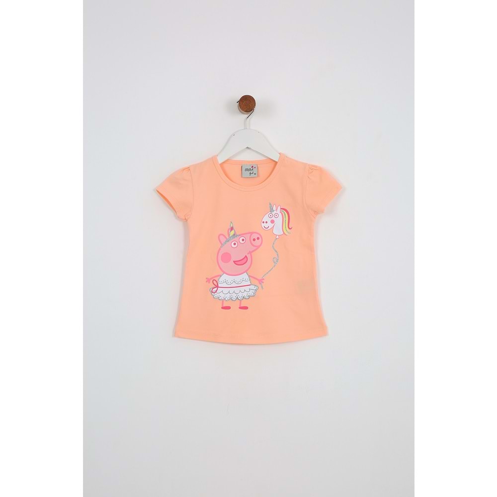 Kız Çocuk Tişört Domuz Baskılı - Yavruağzı (92/116)