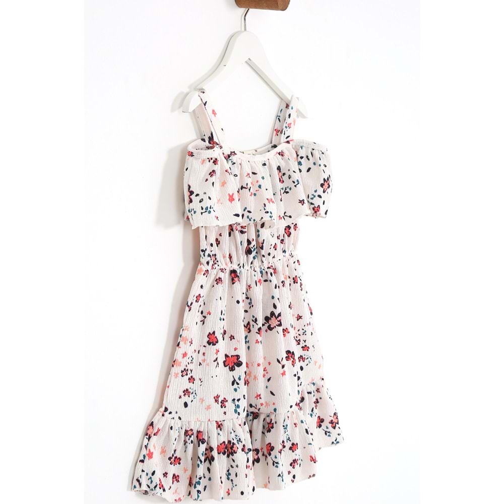 Kız Çocuk Elbise Çiçek Desenli - Krem (104-128)