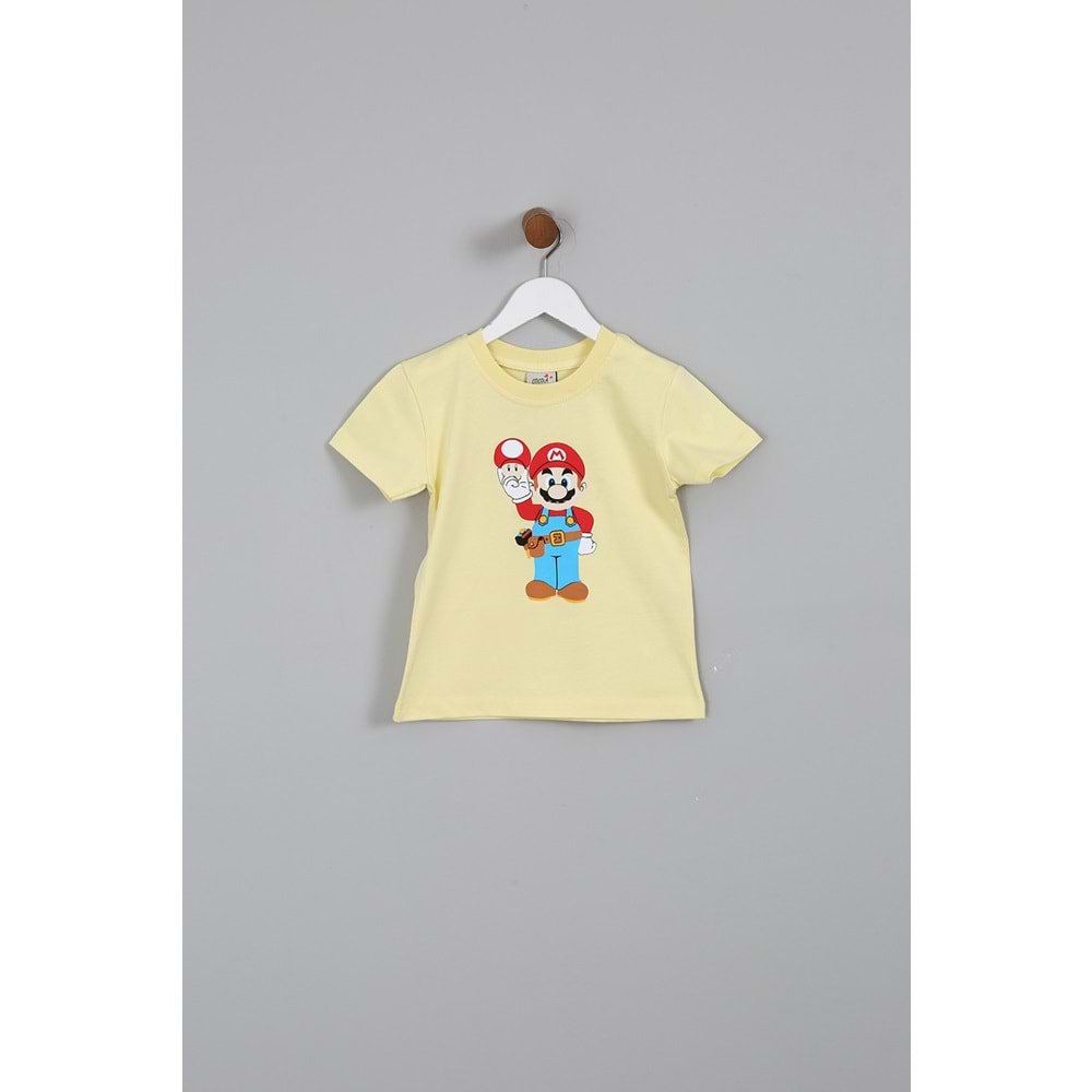 Erkek Çocuk Tişört Mario Baskılı - Açık Sarı (98/122)