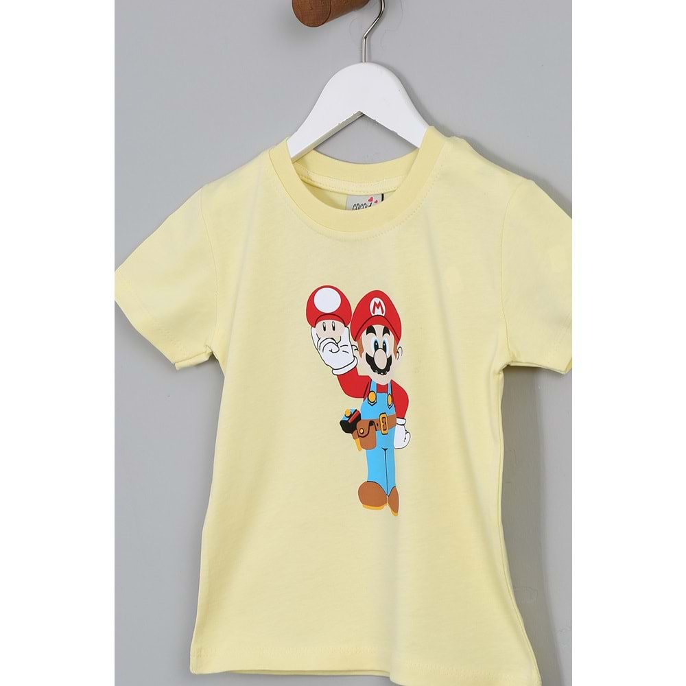 Erkek Çocuk Tişört Mario Baskılı - Açık Sarı (98/122)