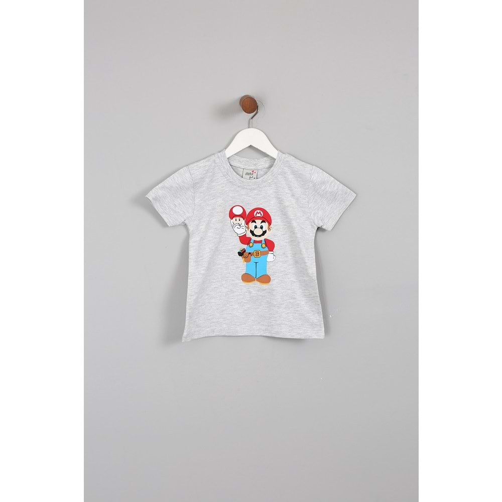 Erkek Çocuk Tişört Mario Baskılı - Gri (98/122)