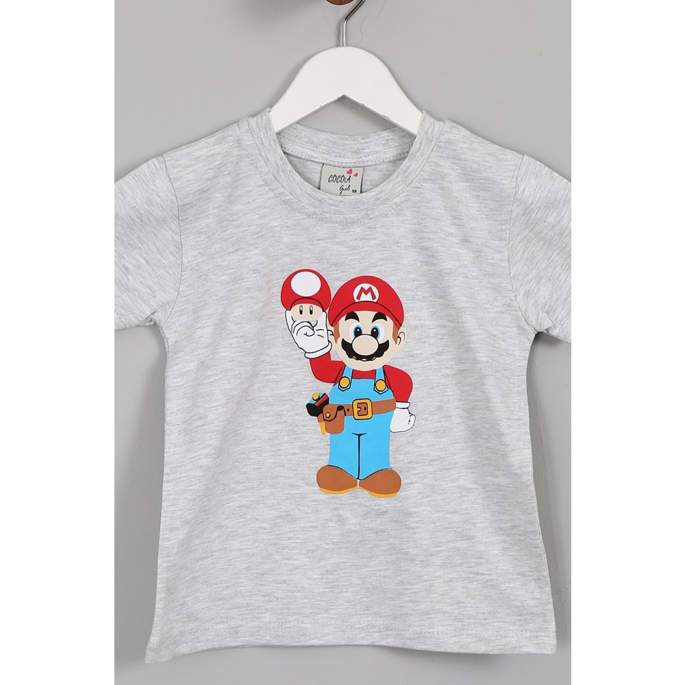 Erkek Çocuk Tişört Mario Baskılı - Gri (98/122)