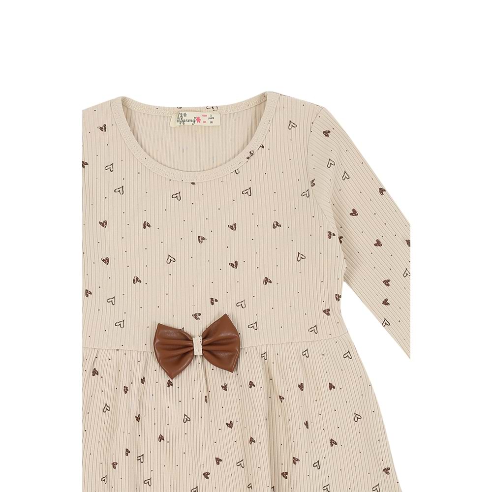 Kız Çocuk Elbise Deri Fiyonklu - Taş (98/122)