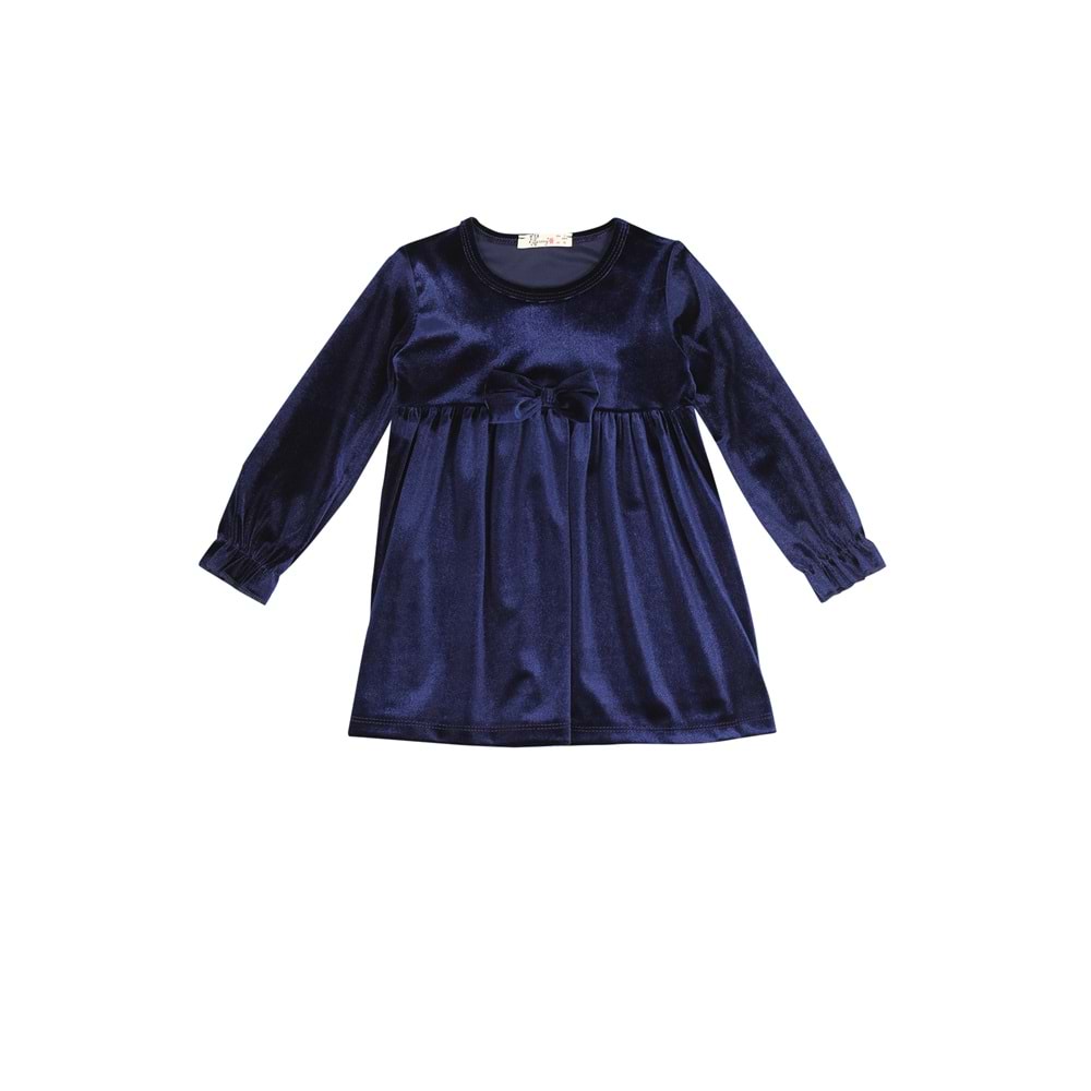Kız Çocuk Elbise Kadife Kumaş - Lacivert (92/116)