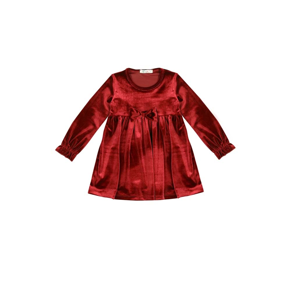 Kız Çocuk Elbise Kadife Kumaş - Bordo (92/116)