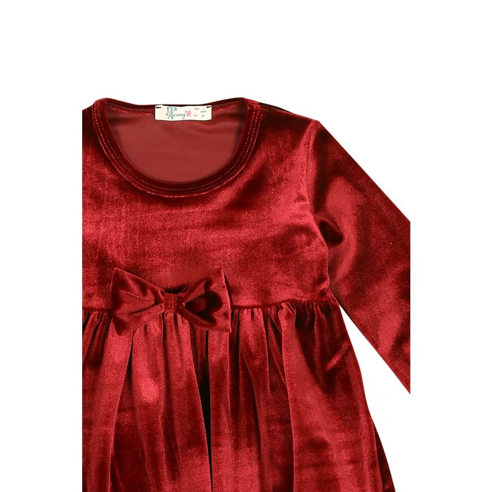 Kız Çocuk Elbise Kadife Kumaş - Bordo (92/116)