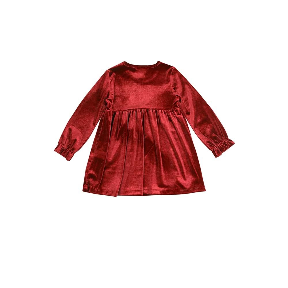 Kız Çocuk Elbise Kadife Kumaş - Bordo (92/116)