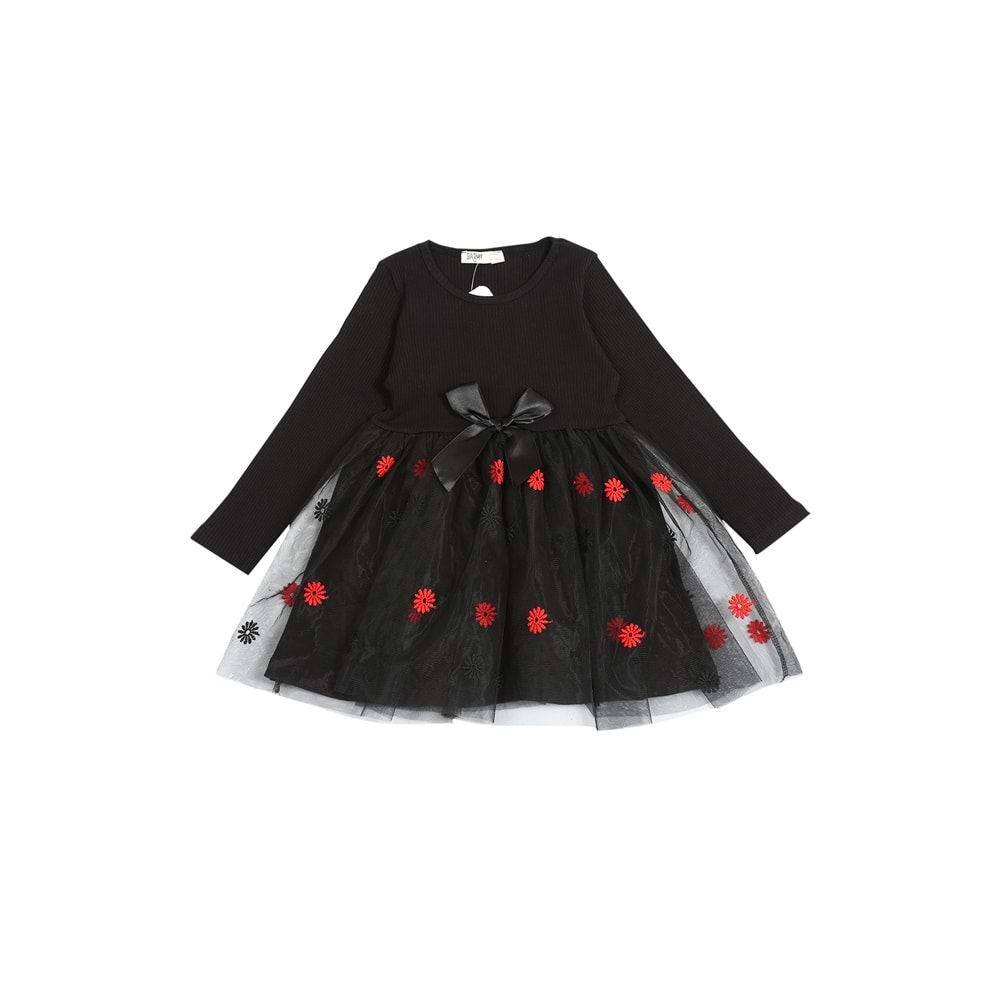 Kız Çocuk Elbise Kurdeleli - Siyah (98/122)