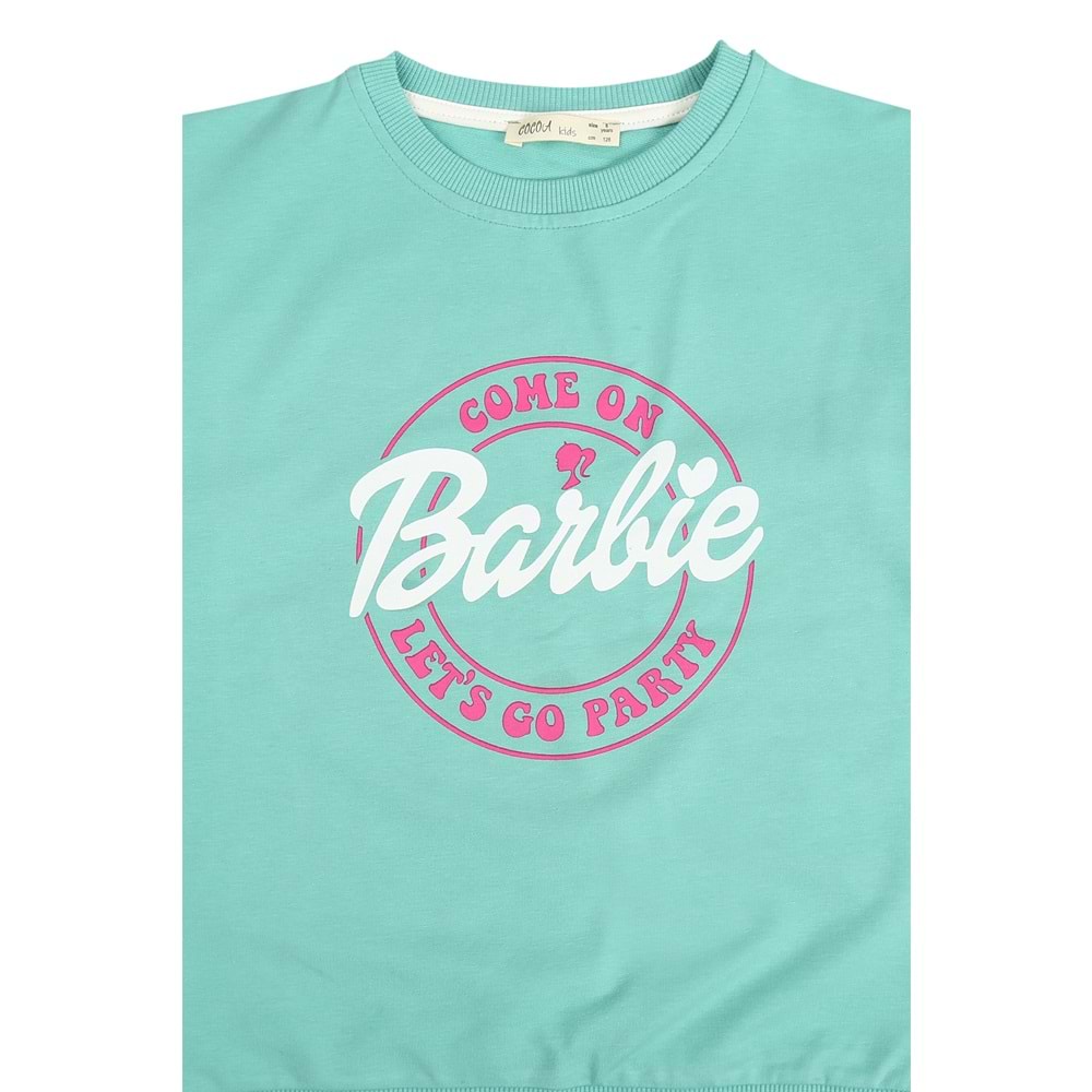 Kız Çocuk Tişört Barbie Armalı - Su Yeşili (128/152)