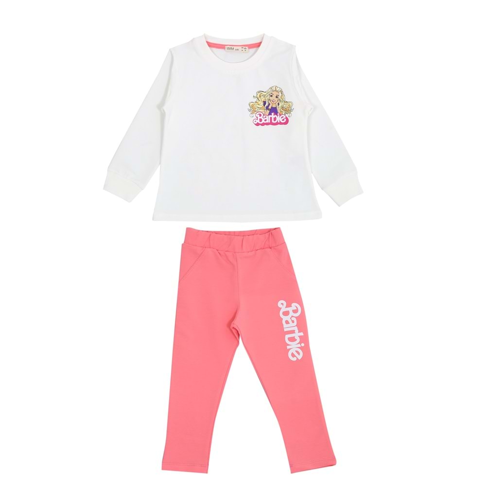 Kız Çocuk Sweat Takım Barbie Yazılı - Krem (98/122)