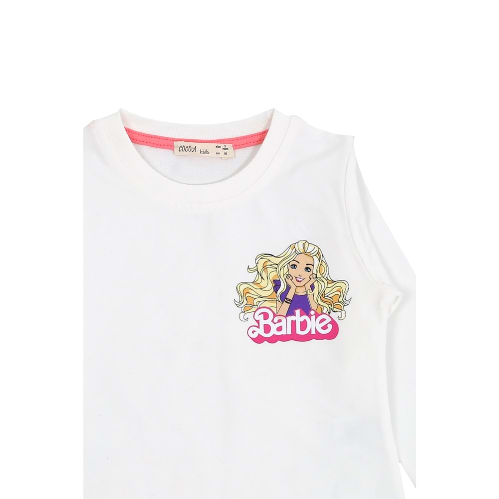 Kız Çocuk Sweat Takım Barbie Yazılı - Krem (98/122)