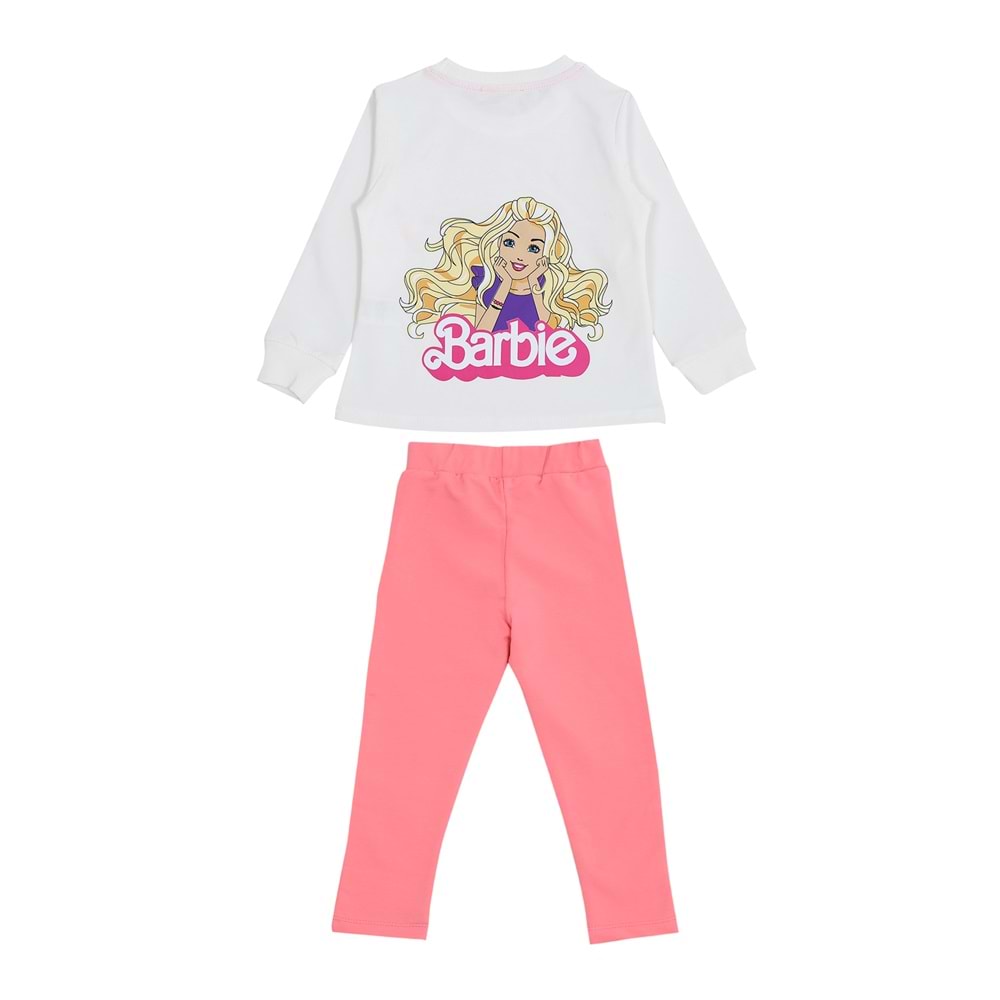 Kız Çocuk Sweat Takım Barbie Yazılı - Krem (98/122)