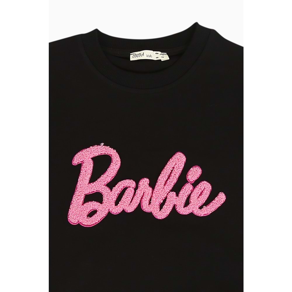 Kız Çocuk Tişört Barbie Nakışlı - Siyah (128/152)