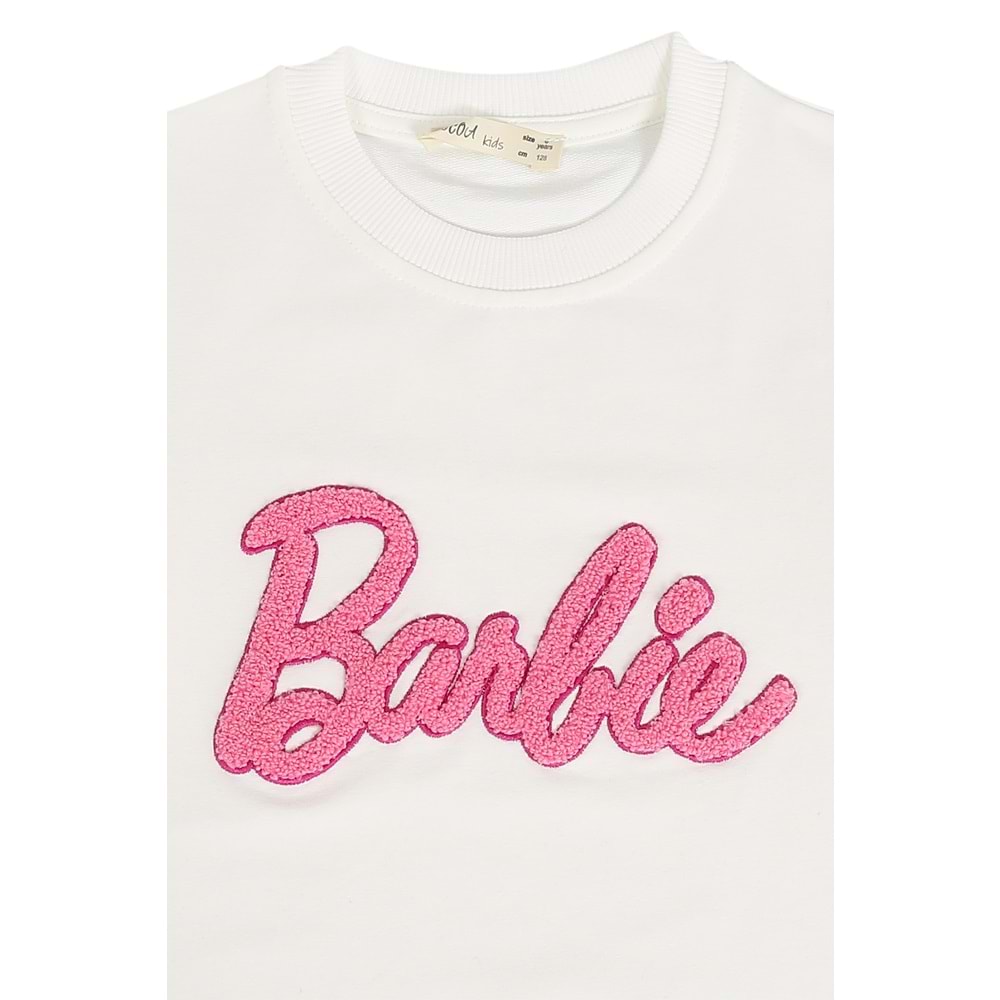 Kız Çocuk Tişört Barbie Nakışlı - Krem (128/152)