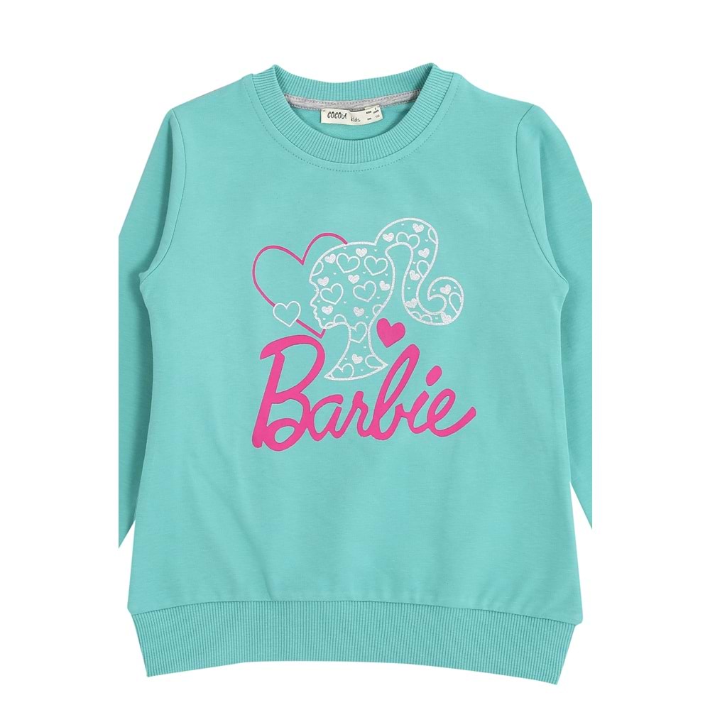 Kız Çocuk Sweat Takım Barbie Baskılı - Su Yeşili - 110/134