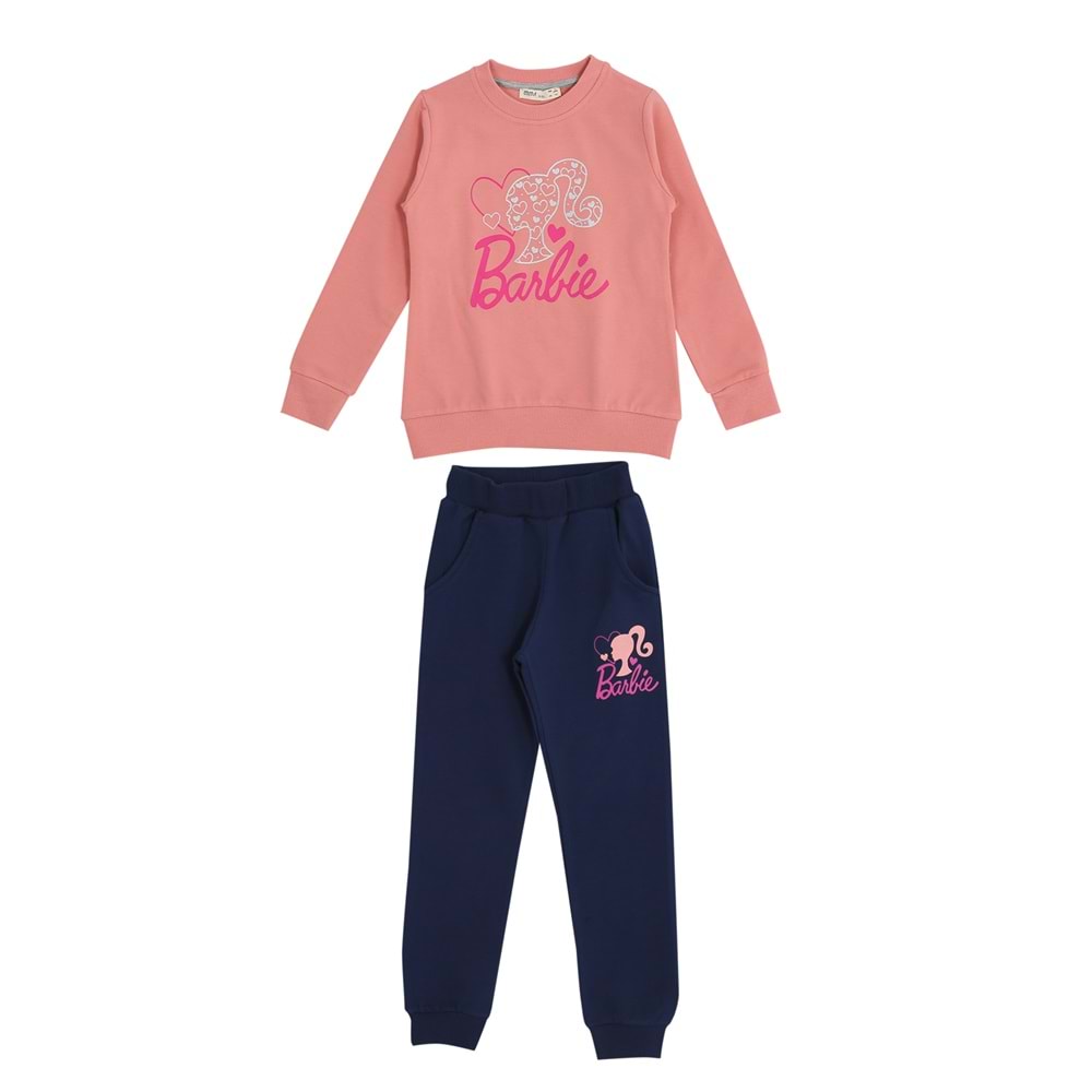 Kız Çocuk Sweat Takım Barbie Baskılı - Gül Kurusu - 110/134