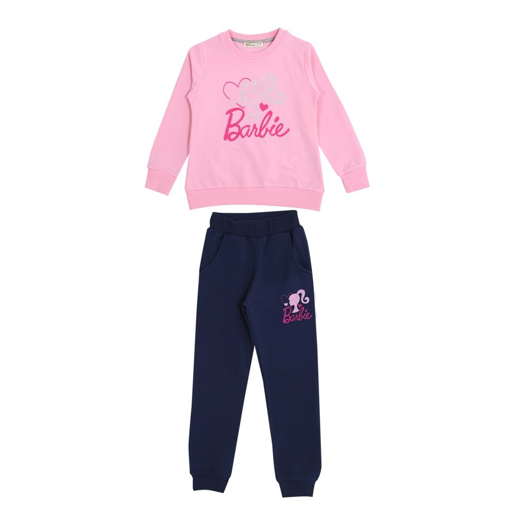 Kız Çocuk Sweat Takım Barbie Baskılı - Bebe Pembe (110/134)