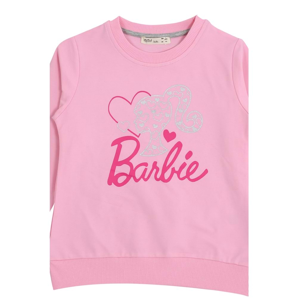 Kız Çocuk Sweat Takım Barbie Baskılı - Bebe Pembe (110/134)