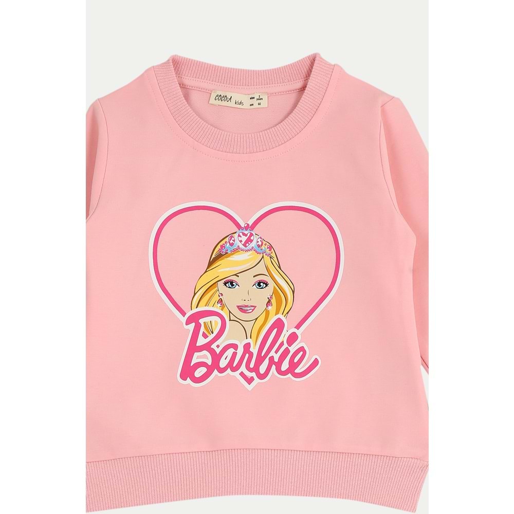 Kız Çocuk Sweat Takım Kalpli Barbie Baskılı - Yavruağzı (92/116)