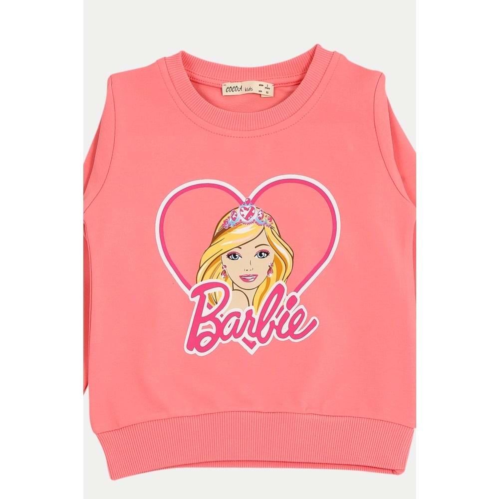 Kız Çocuk Sweat Takım Kalpli Barbie Baskılı - Şeker Pembe - 92/116