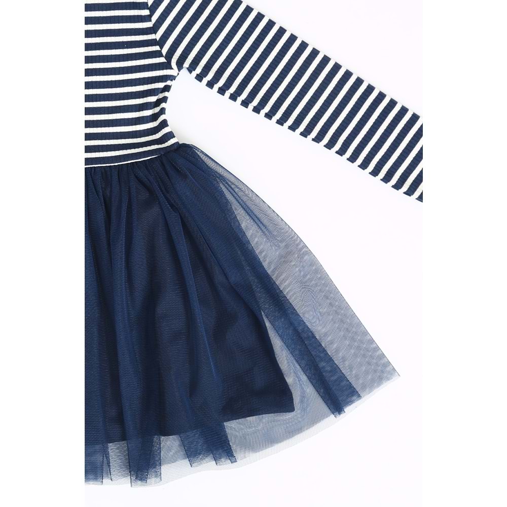 Kız Çocuk Elbise Çizgili Barbie Baskılı - Siyah (104/134)