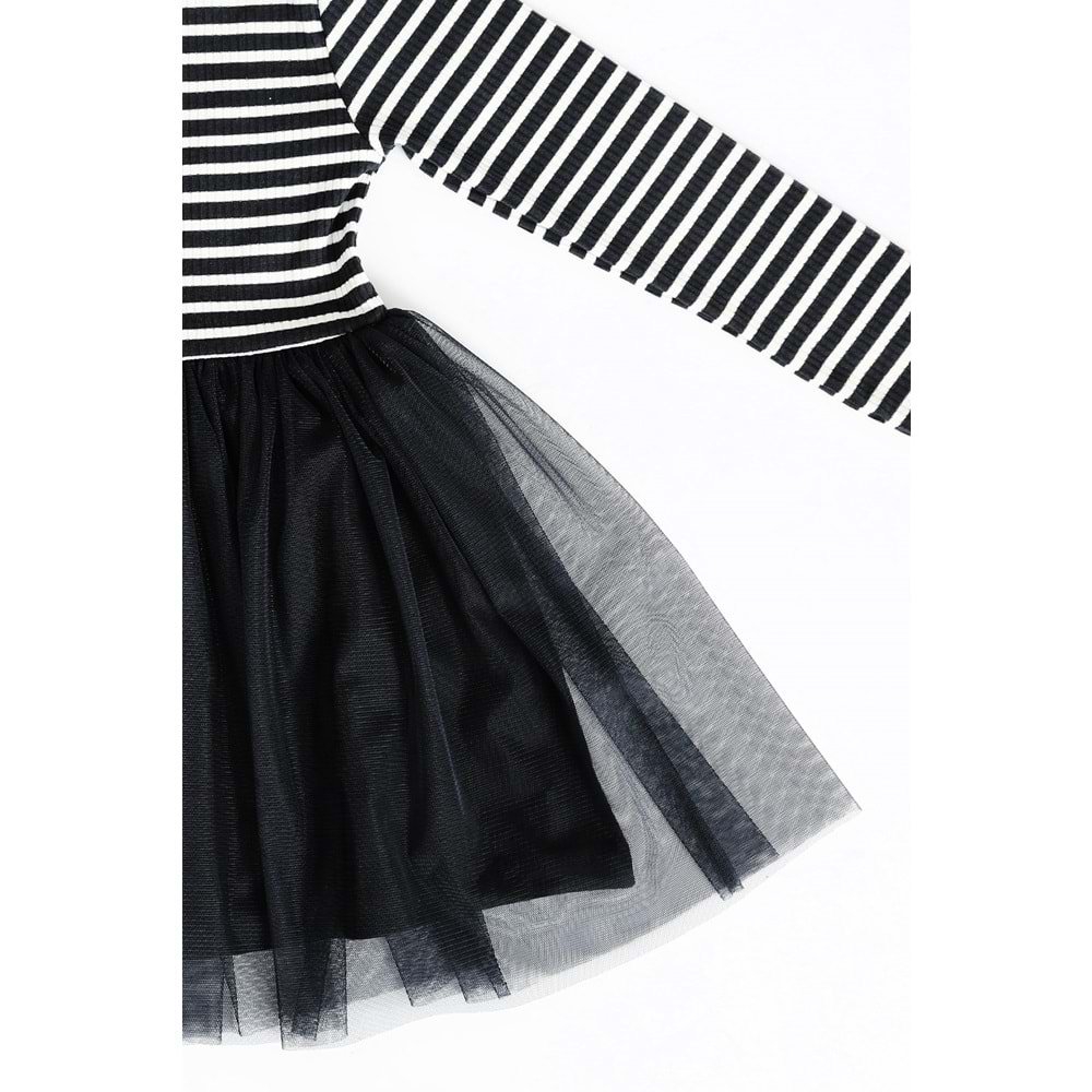 Kız Çocuk Elbise Çizgili Barbie Baskılı - Lacivert (104/134)