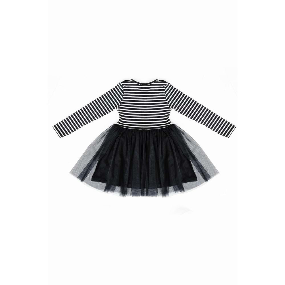 Kız Çocuk Elbise Çizgili Barbie Baskılı - Lacivert (104/134)