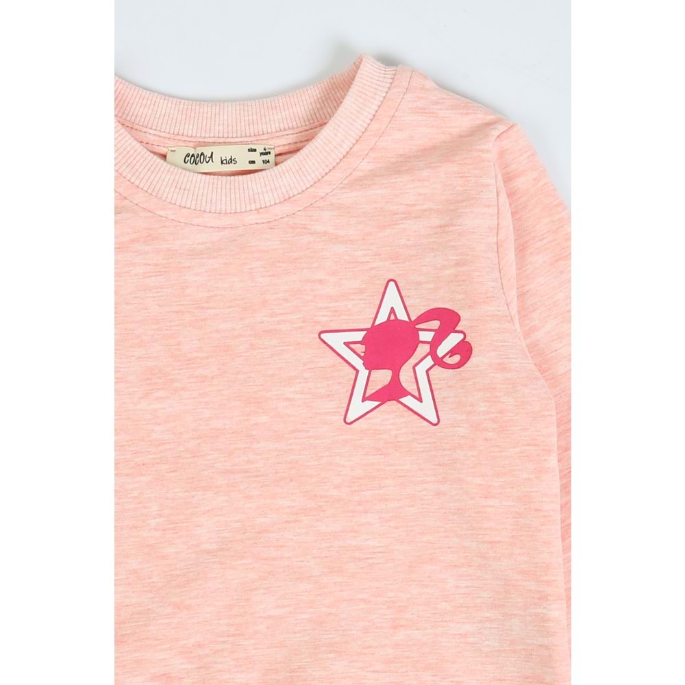 Kız Çocuk Sweat Takım Kalpli Barbie Baskılı - Pembe Melanj (104/134)