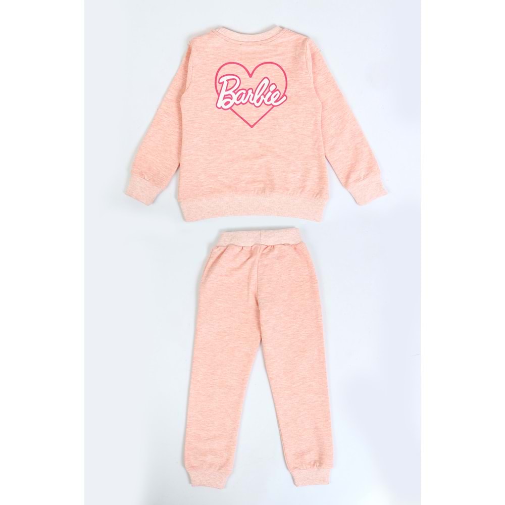 Kız Çocuk Sweat Takım Kalpli Barbie Baskılı - Pembe Melanj (104/134)