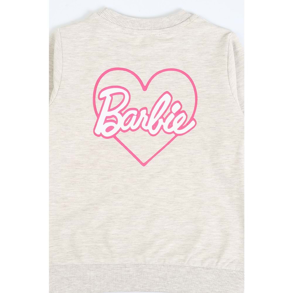 Kız Çocuk Sweat Takım Kalpli Barbie Baskılı - Kahve Melanj (104/134)
