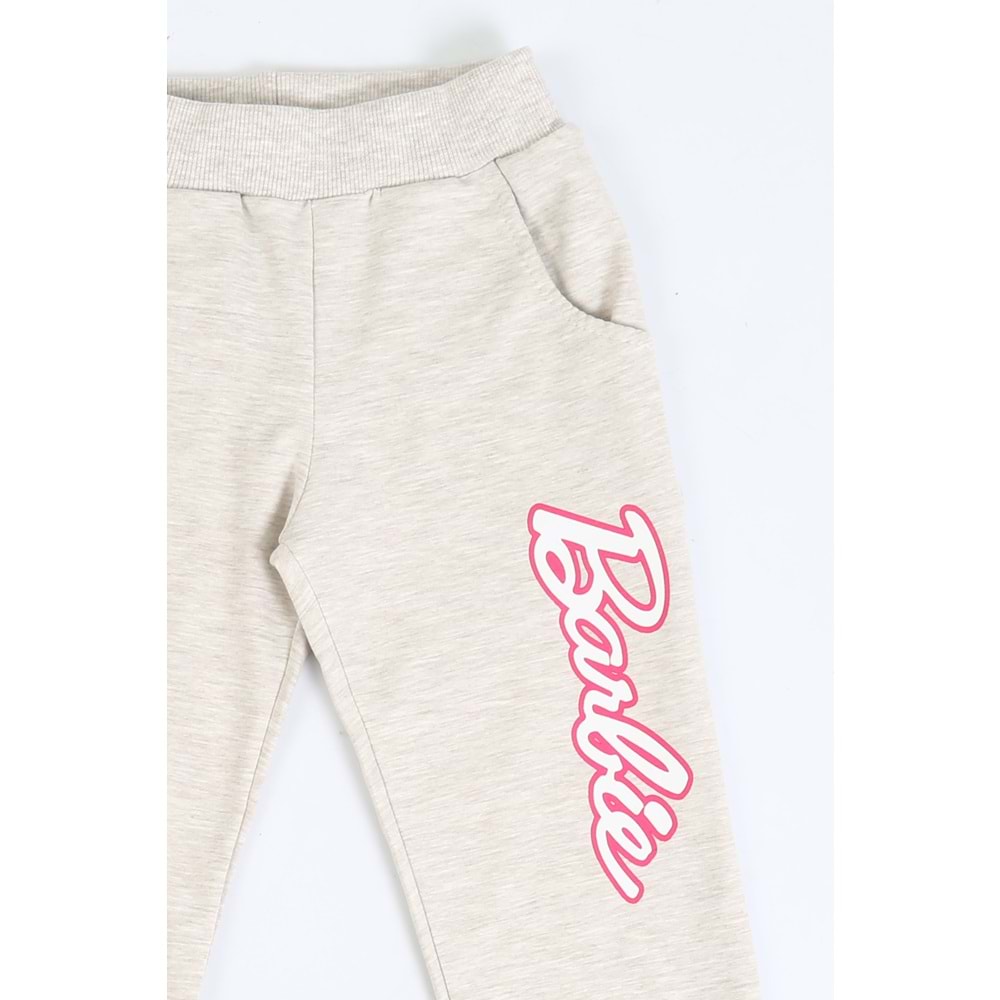 Kız Çocuk Sweat Takım Kalpli Barbie Baskılı - Kahve Melanj (104/134)