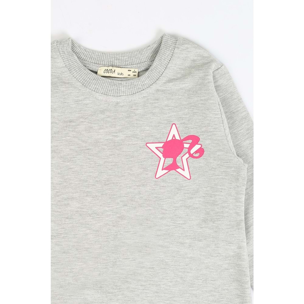 Kız Çocuk Sweat Takım Kalpli Barbie Baskılı - Gri (104/134)