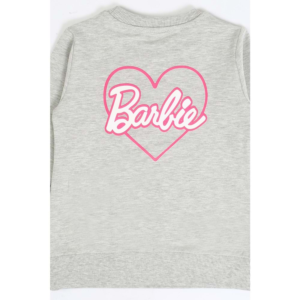 Kız Çocuk Sweat Takım Kalpli Barbie Baskılı - Gri (104/134)