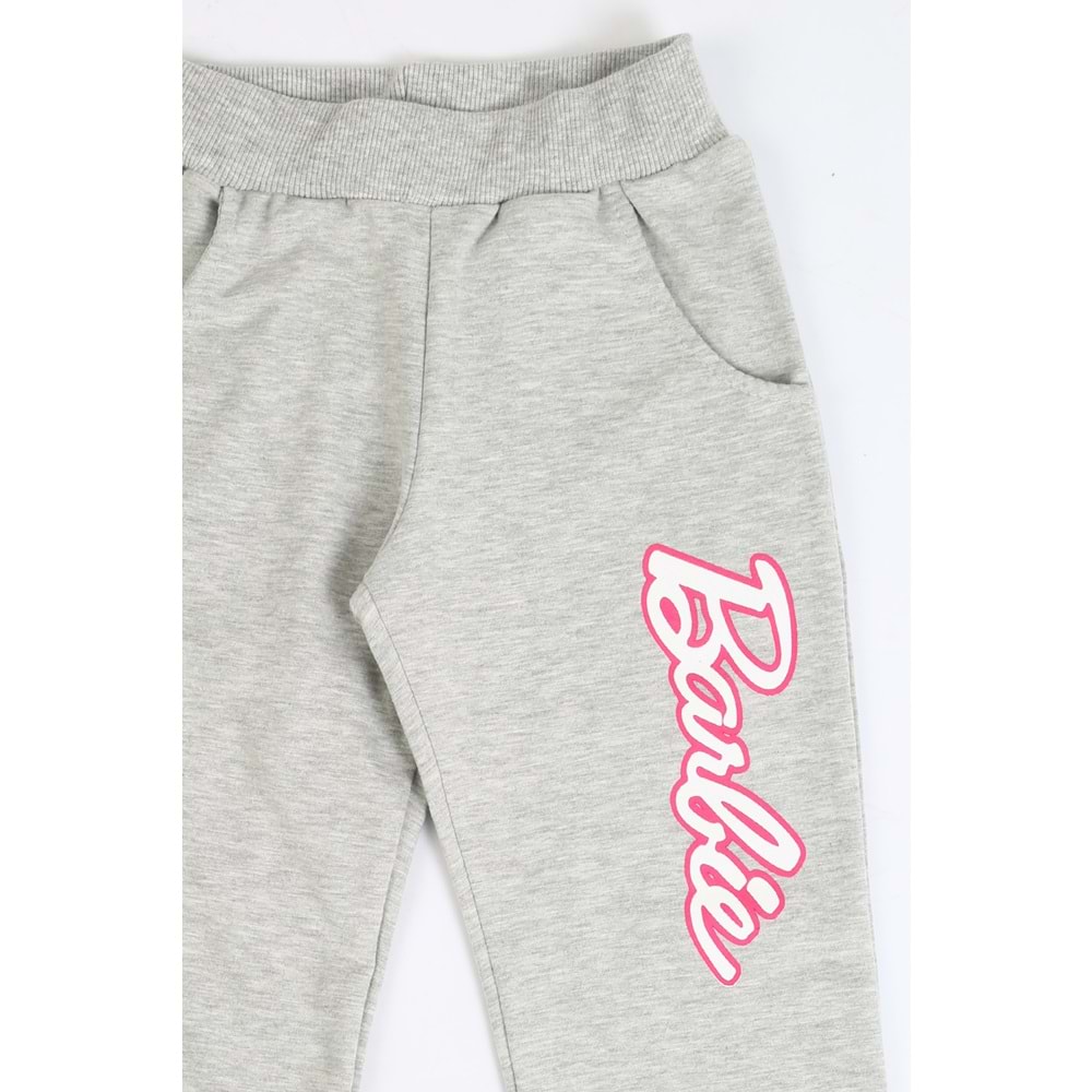 Kız Çocuk Sweat Takım Kalpli Barbie Baskılı - Gri (104/134)