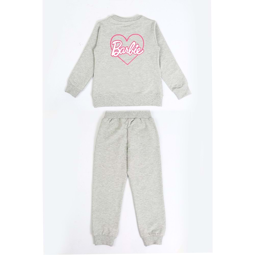 Kız Çocuk Sweat Takım Kalpli Barbie Baskılı - Gri (104/134)
