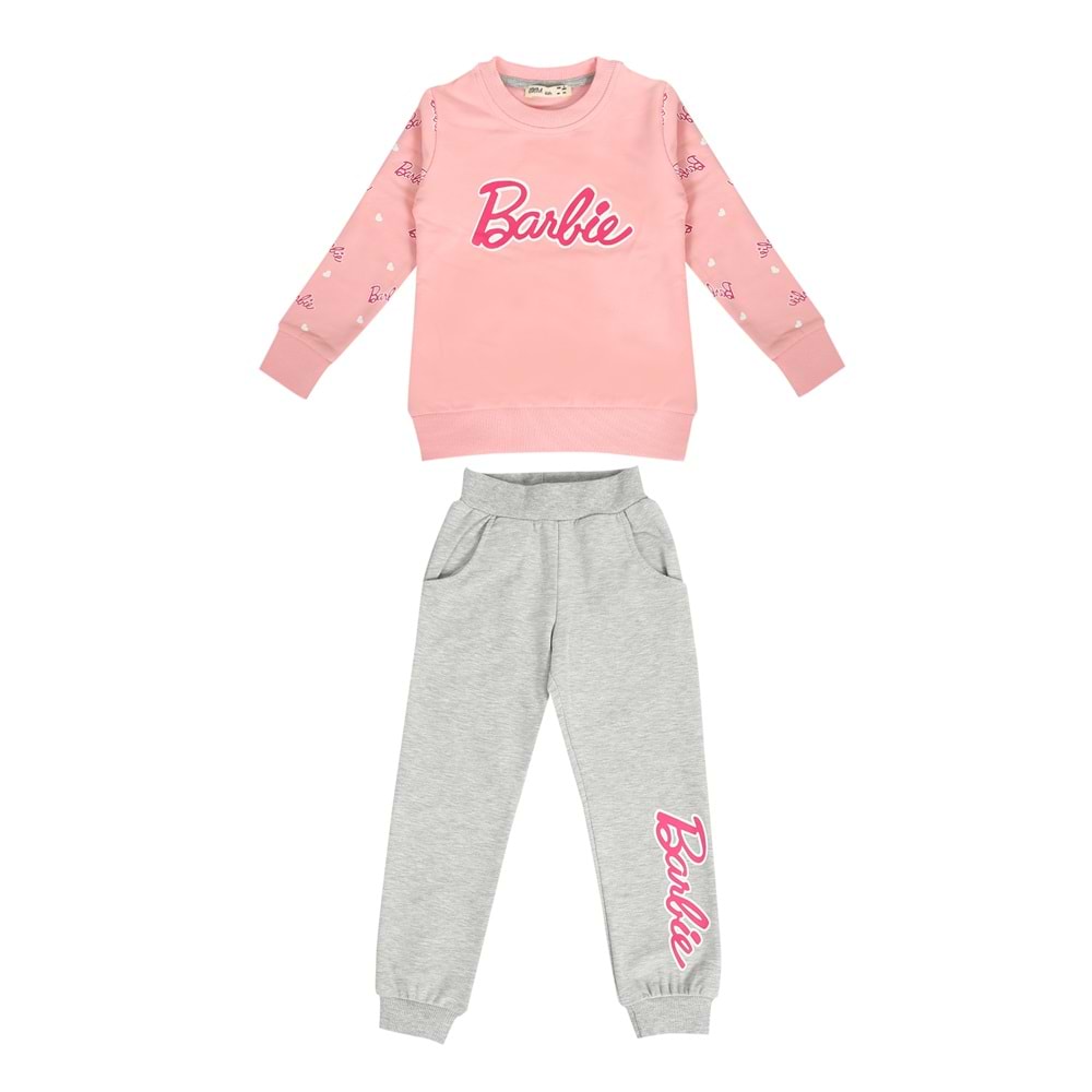 Kız Çocuk Sweat Takım Kolları Barbie Baskılı - Yavruağzı (98/122)