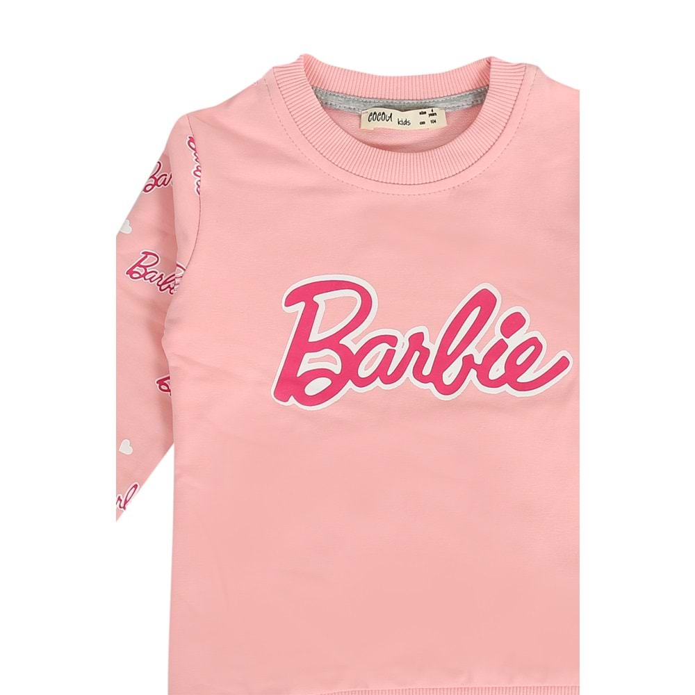 Kız Çocuk Sweat Takım Kolları Barbie Baskılı - Yavruağzı (98/122)