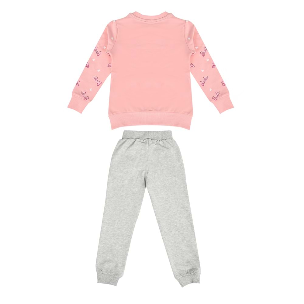 Kız Çocuk Sweat Takım Kolları Barbie Baskılı - Yavruağzı (98/122)