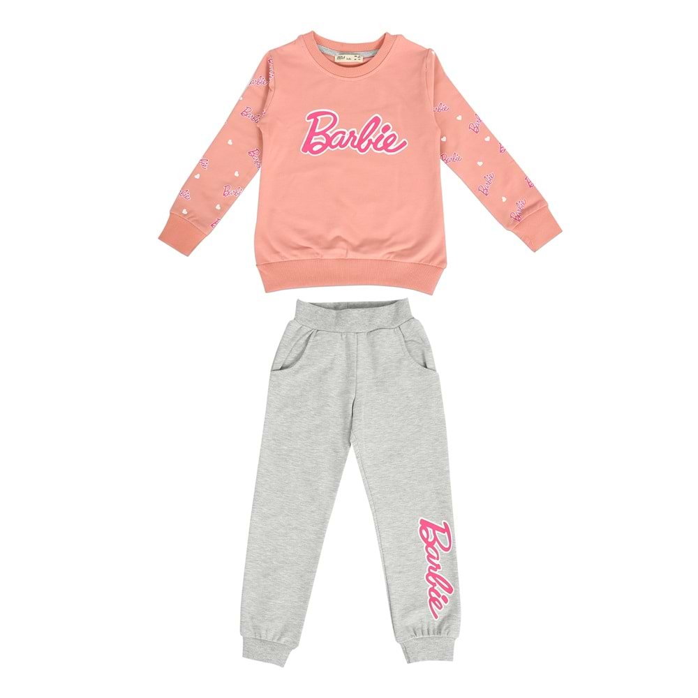 Kız Çocuk Sweat Takım Kolları Barbie Baskılı - Gül Kurusu (104/134)