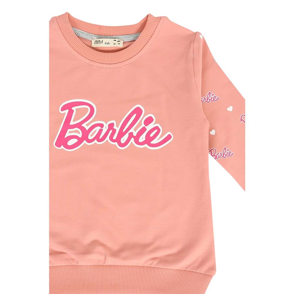 Kız Çocuk Sweat Takım Kolları Barbie Baskılı - Gül Kurusu (104/134)