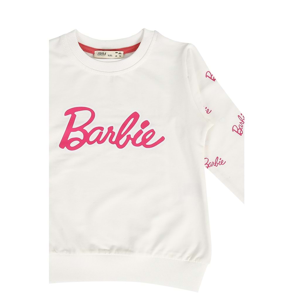 Kız Çocuk Sweat Takım Kolları Barbie Baskılı - Krem (104/134)
